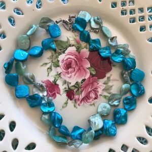 Chunky Double Strand Blue Shell Necklace
